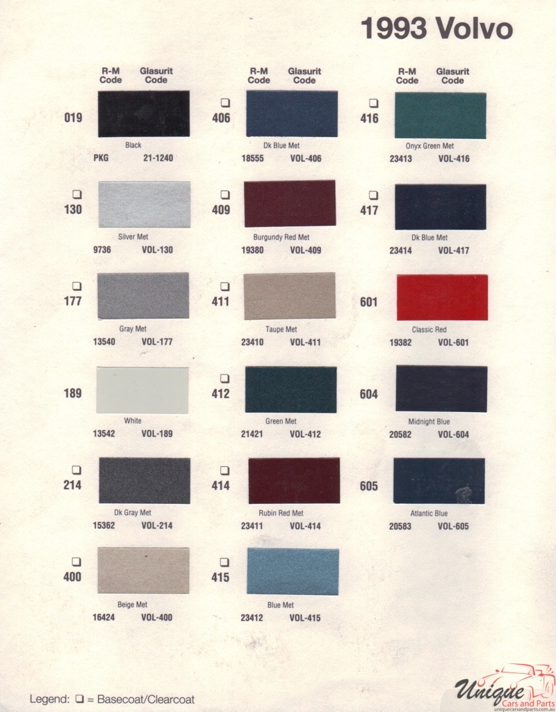 1993 Volvo Paint Charts RM